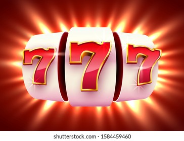 Slot machine coins wins the jackpot. 777 Big win casino concept. Vector illustration