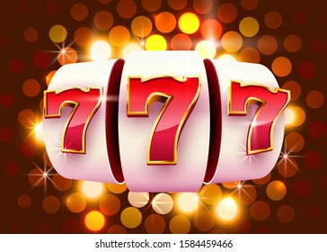 Slot machine coins wins the jackpot. 777 Big win casino concept. Vector illustration