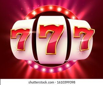 Slot machine coins wins the jackpot. 777 Big win casino concept. Vector illustration