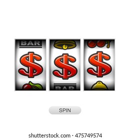 Slot machine with dollars jackpot. Vector illustration.