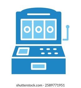 Slot Machine dual tone blue color, mini illustration icon. use for modern concept, print, UI, UX kit, web and app development. Vector EPS 10, related to entertainment, festival, funfair and hobbies.