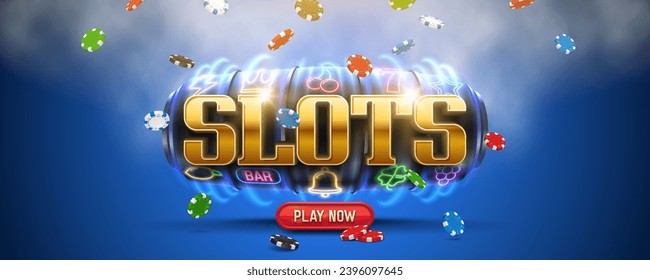 Slot machine with falling chips. Vector illustration.