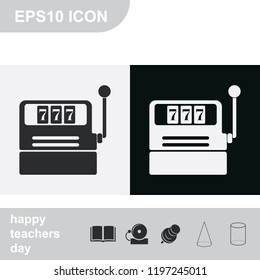 Slot machine flat black and white vector icon.