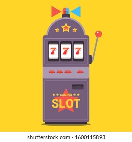 slot machine flat with flasher. win the jackpot at the casino. the number 777 fell out. vector illustration.