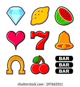 Slot machine flat icons and symbols vector set