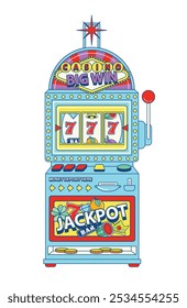 Slot machine, fruit machine with casino sign, 2D slot machine, vector casino slot, slot reel with winning number lucky 7