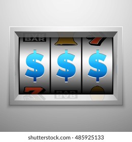 Slot machine, fruit machine or one armed bandit scoreboard. Gambling puggy vector concept. Winning jackpot in casino game illustration