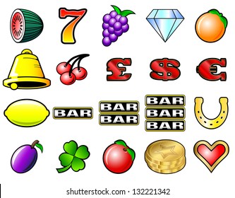 Slot Machine Fruits And Other Icon Vector Illustrations