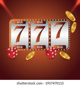 Slot machine with gold coin and dice 