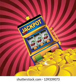 Slot machine with gold coins. EPS 10 vector, grouped for easy editing. No open shapes or paths.