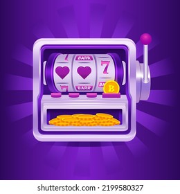 Slot Machine With Golden Crypto Coins. Casino Jackpot Concept In Realistic Style