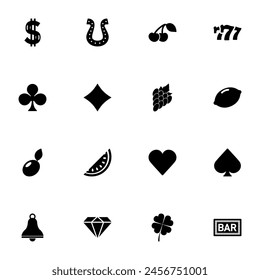 Slot Machine icon - Expand to any size - Change to any colour. Perfect Flat Vector Contains such Icons as casino, poker, chip, bet, roulette, dice, money, cards, gambling, game, blackjack, jackpot