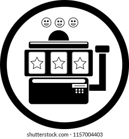Slot Machine icon. Flat pictogram symbol in a round frame. Designed for web and application user interface. Icon in 8 color variations.