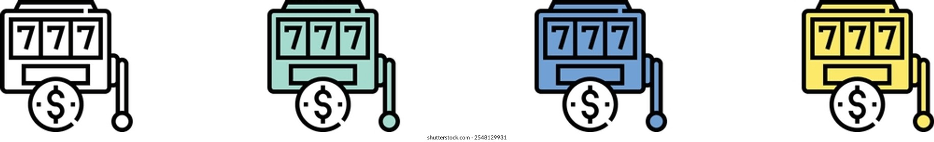 slot machine icon. Outline, Green, Blue and Yellow Style Design Isolated On White Background