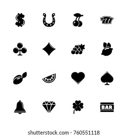 Slot Machine icons - Expand to any size - Change to any colour. Flat Vector Icons - Black Illustration on White Background.