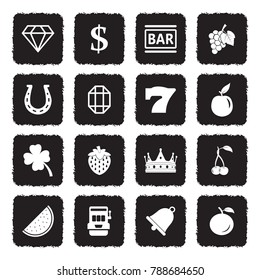 Slot Machine Icons. Grunge Black Flat Design. Vector Illustration. 