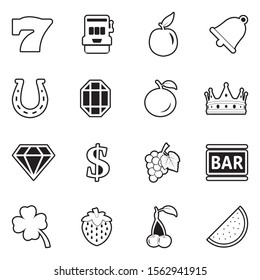 Slot Machine Icons. Line With Fill Design. Vector Illustration.