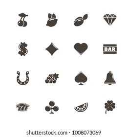 Slot Machine Icons. Perfect Black Pictogram On White Background. Flat Simple Vector Icon.