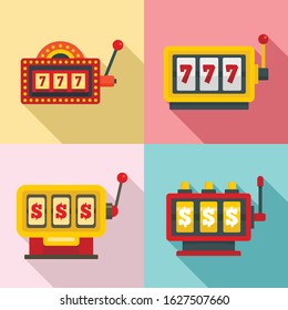 Slot machine icons set. Flat set of slot machine vector icons for web design