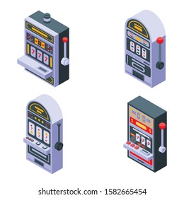 Slot machine icons set. Isometric set of slot machine vector icons for web design isolated on white background