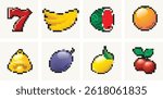 slot machine icons, vector rough pixel illustration