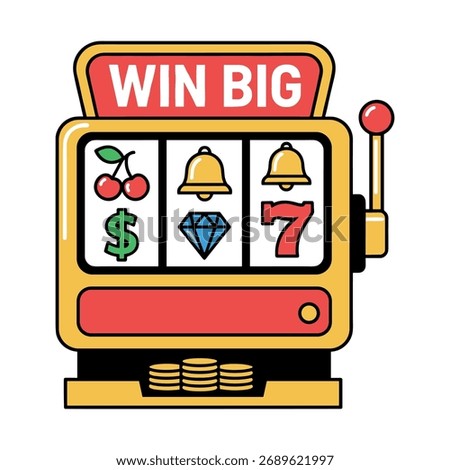 Slot machine illustration in flat cartoon style