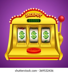 Slot machine illustration on violet background