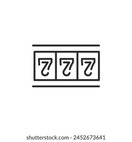 Slot machine jackpot icon displaying the lucky 777, synonymous with big wins in casinos. Ideal for gaming, gambling, and fortune-related design projects. Vector illustration.
