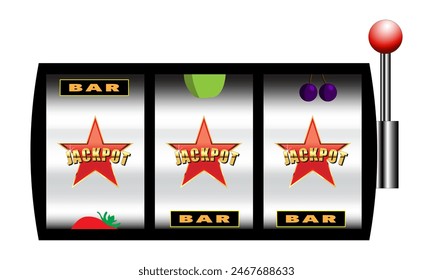 Slot machine with Jackpot on the reels, gambling or gaming concept, isolated on white background