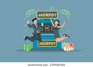 Slot Machine Jackpot Win Financial Success Celebration | Ilustración vectorial de premios de casino de juego