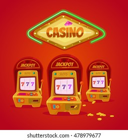 Slot machine. Las Vegas casino. Vector flat cartoon illustration