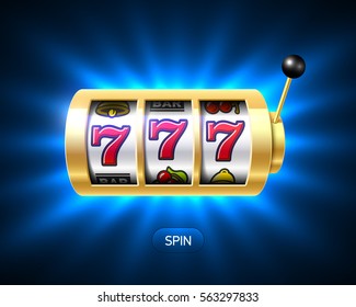 Slot machine with luck word, one-armed bandit vector illustration