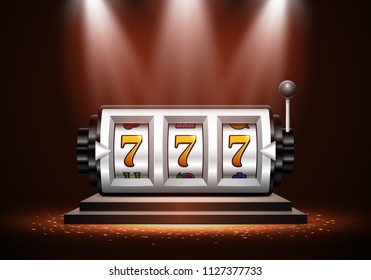 Slot machine. Lucky seven on slot machine. Vector illustration.