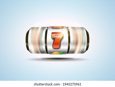 Slot machine. Lucky seven on slot machine. Vector illustration.