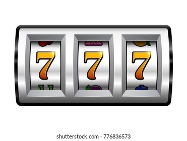 Slot machine. Lucky seven on slot machine. Vector illustration.