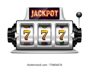 Slot machine. Lucky seven on slot machine. Vector illustration.