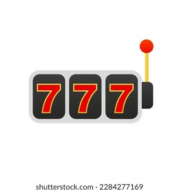 Slot machine with lucky sevens jackpot. Lucky seven 777 slot machine. Casino, slot machine png. Vector illustration