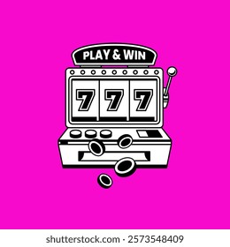 Slot machine with lucky sevens jackpot vector illustration. Win jackpot money