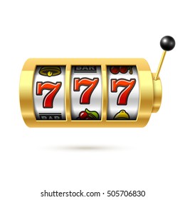 Slot machine with lucky sevens jackpot. Vector illustration.