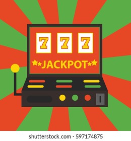 Slot machine with lucky sevens jackpot. Vector illustration isolated on background.