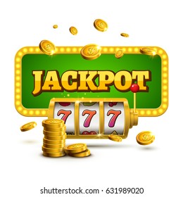 Slot machine lucky sevens jackpot concept 777. Vector casino game. Slot machine with money coins. Fortune chance jackpot.