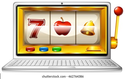 Slot machine on computer display illustration