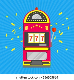 Slot Machine with One Arm Gambling. Vector