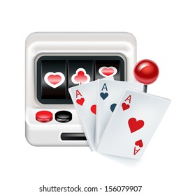 slot machine with playing cards isolated on white background