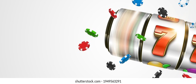 Slot machine with poker chips. Lucky seven on slot machine. Vector illustration.