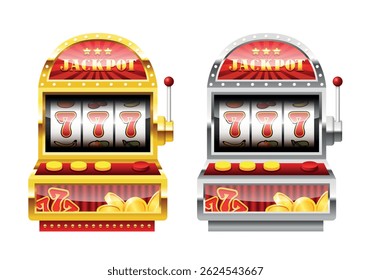 Slot machine set. Vector 3d illustration isolated on white background.