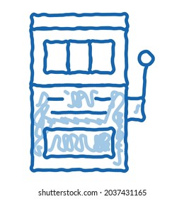 El vector de icono de esbozo de la máquina de ranura. Dibujo manual del dibujo de la línea de doodle azul Slot Machine (signo de la máquina de ranura). ilustración de símbolo aislado