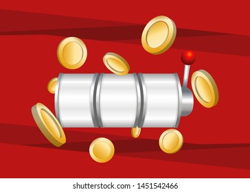 Slot Machine Slots Reel With Coins Jackpot Spin Gambling Vector Illustration
