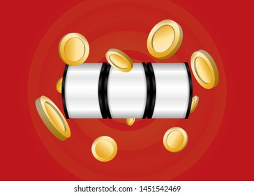 Slot Machine Slots Reel With Coins Jackpot Spin Gambling Vector Illustration