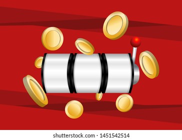 Slot Machine Slots Reel With Coins Jackpot Spin Gambling Vector Illustration
